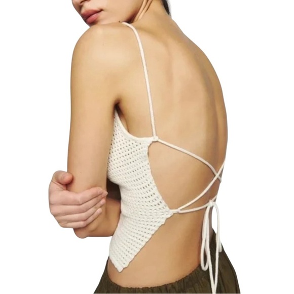 Reformation Linda Open Back Crochet Tank Top 100% Organic Cotton Size XL NWT - Picture 1 of 5